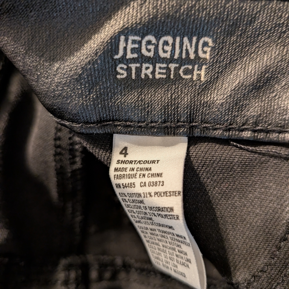 American Eagle Black Shine Pant Jegging Stretch Size 4 Leather Look - Picture 4 of 8
